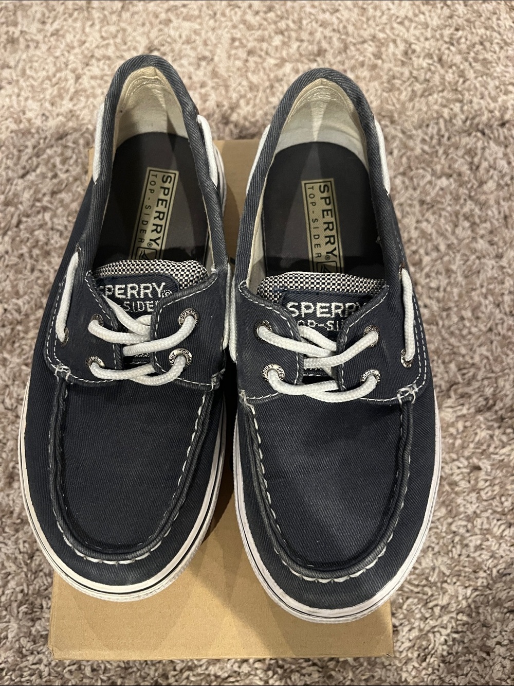 Sperry Boys Kids Youth Sperry Top Sider Halyard Brown Navy Blue Canvas Boat